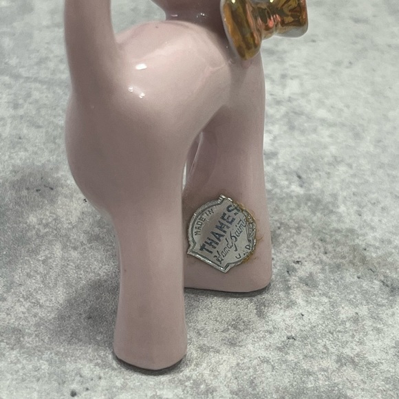 Vintage 1950’s Pink Porcelain Thames Spaghetti Cat w tag kitten gold Japan - Picture 7 of 14